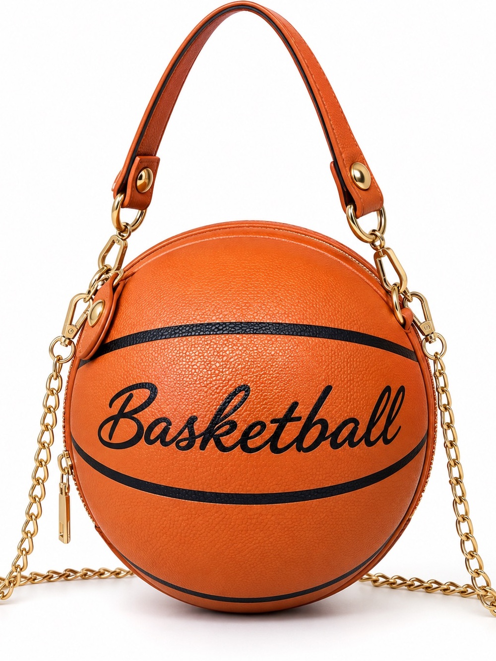 Basketball Novelty Mini Bag in Orange with Gold Chain